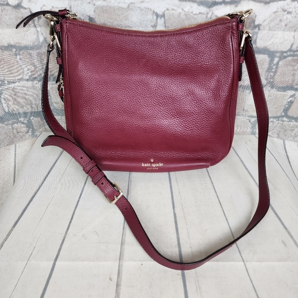Kate Spade Small Ella Cobble Hill Bag Purse Merlot Red - Picture 6 of 16